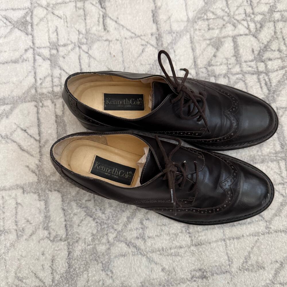 Kenneth Cole Brown Leather Wingtip Oxford Shoes Size 8 Classic Dress - Picture 4 of 6